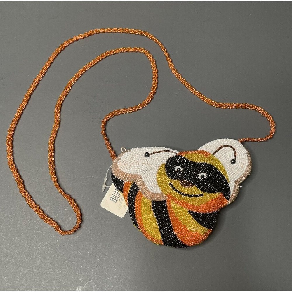 New Beaded Bumblebee Gold Black Bee Change Purse Zip Top C. Marie NWT